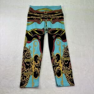 Eva Varro Baroque Scrollwork Print Capri Resort Pants Turquoise Blue Size M